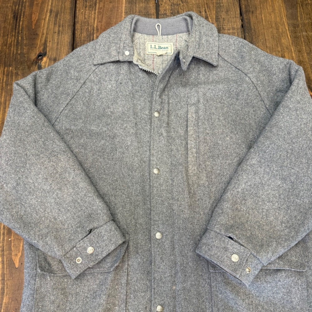 LL Bean Mens Vintage Wool Thinsulate Field overCoat Grey Made in USA Large 1970s